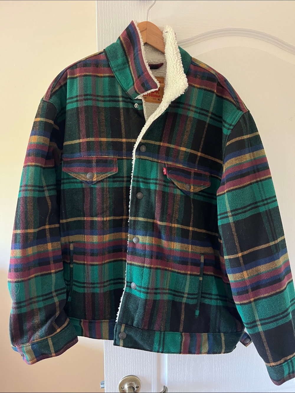Levi's Green Plaid Sherpa-Lined Puffer Jacket